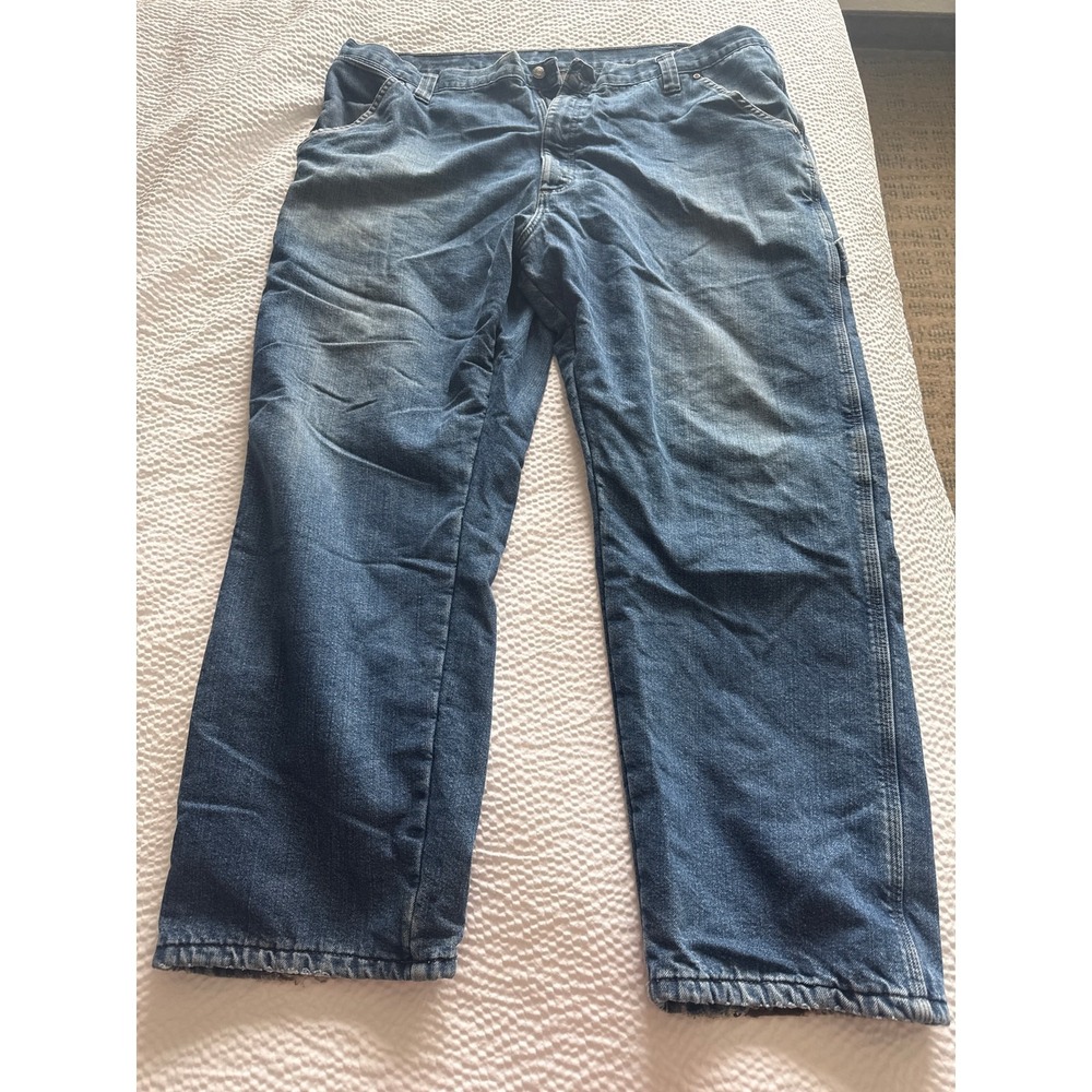 Wrangler Fleece Lined Carpenter Jeans Mens 42x30 Blue Denim Utility Work Pants